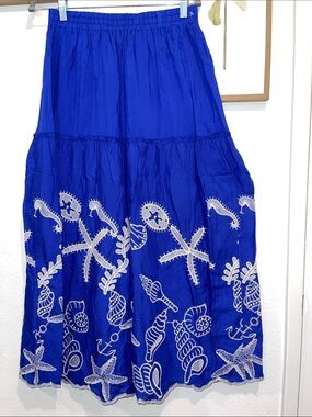 Blue Embroidered Tiered Maxi Skirt - Women